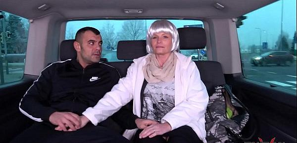  Cheap milf whore with fake hair wrecked by muscle stranger in driving van